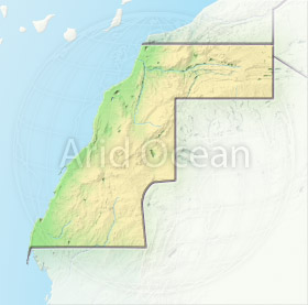 Western Sahara, shaded relief map.